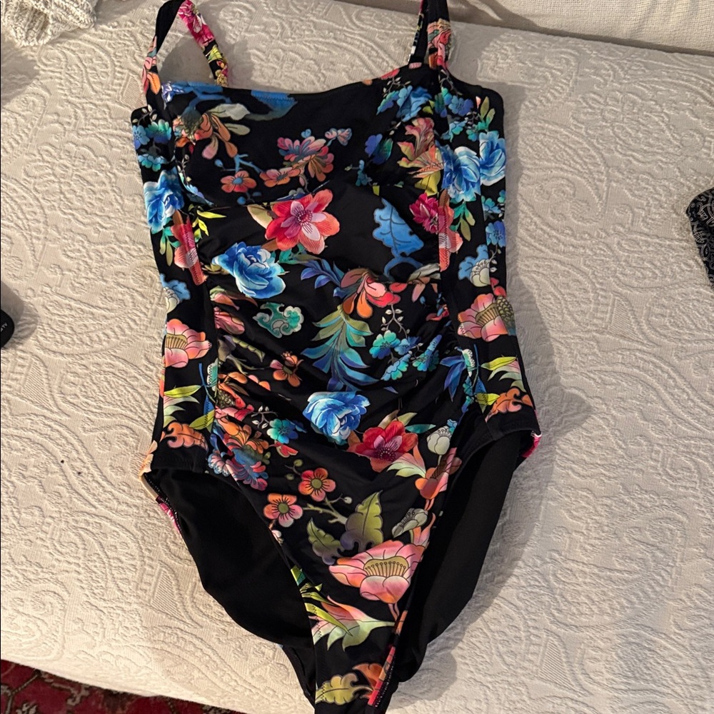 Johnny Was Black Floral One-Piece Swimsuit